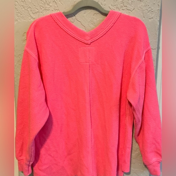 Aerie Neon Pink V-Neck Ribbed Pullover - Picture 5 of 10
